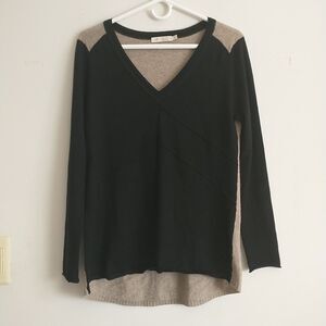 Raffi Cashmere Sweater Womens M Black Beige Cashmere Wool Blend V-Neck Knit